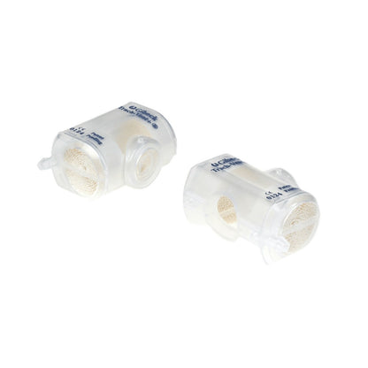 Hudson RCI Gibeck Trach-Vent+ 41312, dos ángulos del HME compacto, foto de catálogo Teleflex