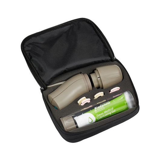 Timm Medical Osbon Esteem Manual, bomba de vacío con accesorios sobre fondo blanco