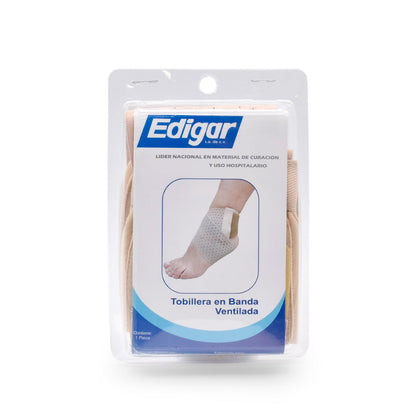 Tobillera en banda ventilada beige Edigar AA10043 completa en caja blíster; etiqueta original del fabricante con contenido de una pieza.
