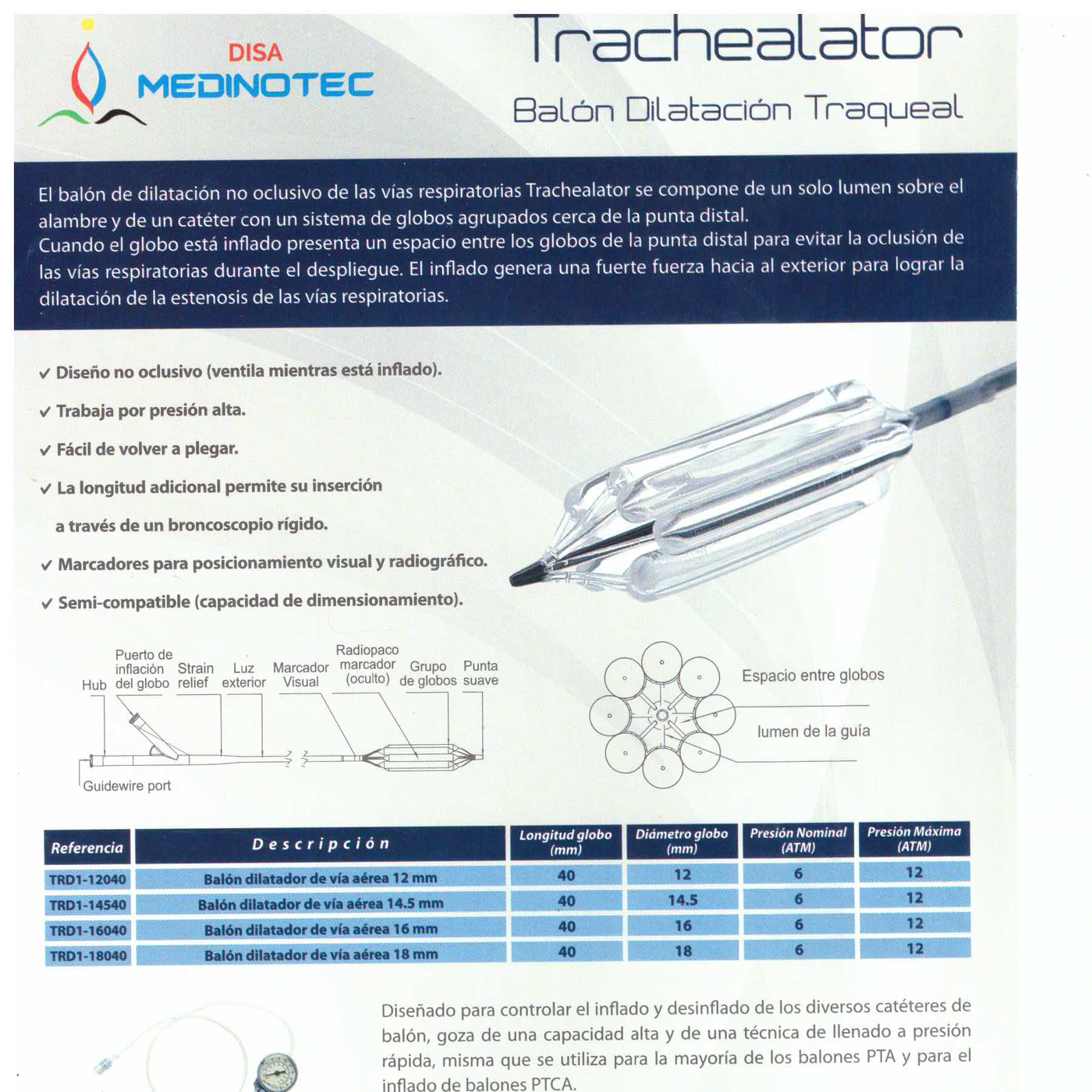 Balón dilatador traqueal Trachealator Medinotec de 12 a 18 mm