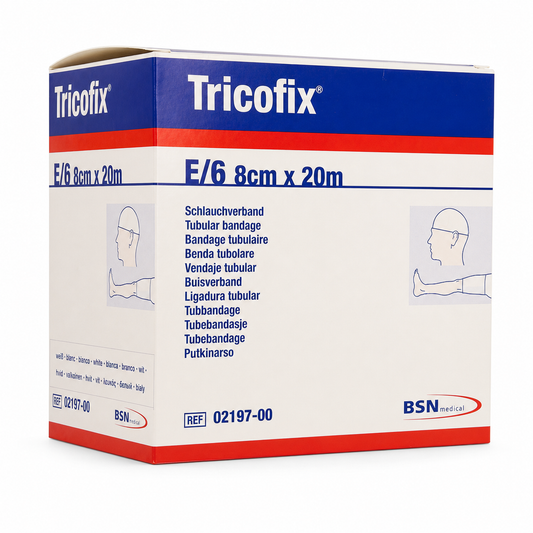Tricofix BSN 219700, vendaje tubular E/6 de 8 cm por 20 m sobre fondo blanco