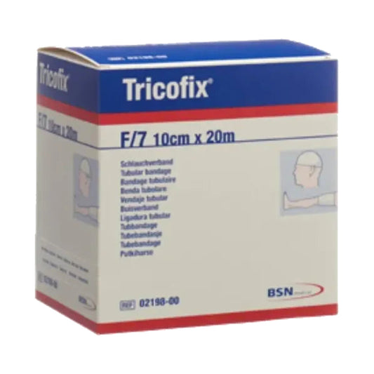 Caja Tricofix BSN F/7 10 cm × 20 m, REF 02198-00, sobre fondo blanco