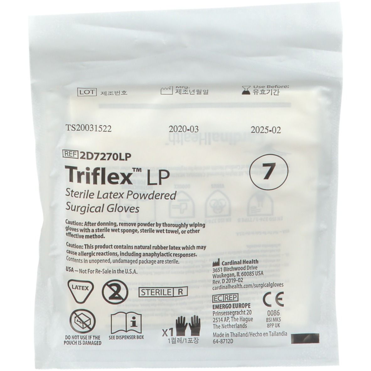 Triflex LP 2D7270LP guante quirúrgico de látex estéril talla 7.0