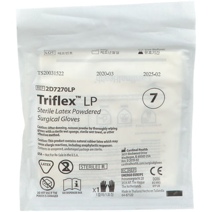 Sobre estéril Cardinal Health Triflex LP 2D7270LP, guante quirúrgico de látex con polvo talla 7, 1 par