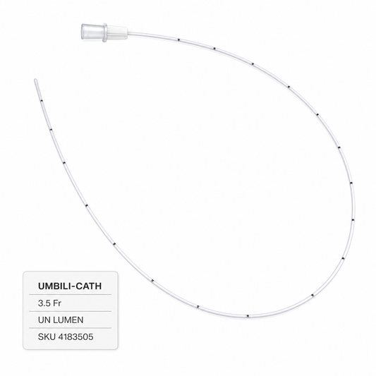 Imagen ilustrativa optimizada: catéter umbilical pediátrico Utah Medical Umbili-Cath 4183505, 3.5 Fr, un lumen, sobre fondo blanco