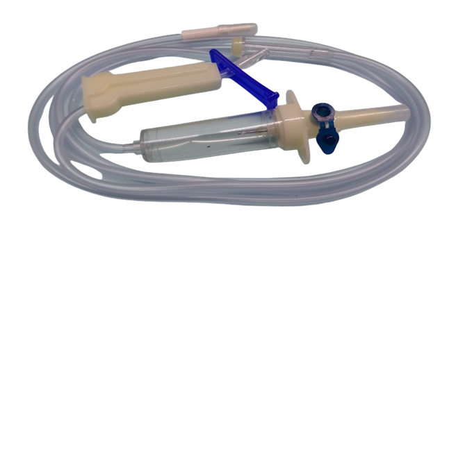 Equipo para venoclisis Uniset microgotero sin aguja; fotografía de referencia del modelo.