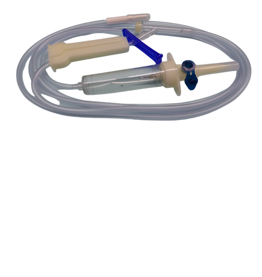 Equipo para venoclisis Uniset microgotero sin aguja; fotografía de referencia del modelo.