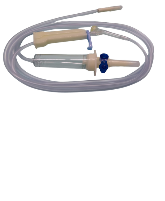 Equipo para venoclisis Uniset normogotero sin aguja; fotografía de referencia del modelo.