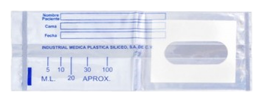 Bolsa recolectora Siliceo de orina para niña, escala hasta 100 ml aproximados y orificio ovalado con papel adhesivo