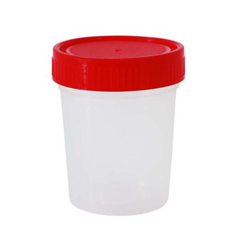 Vaso copro translúcido de 120 ml con tapa roja de rosca