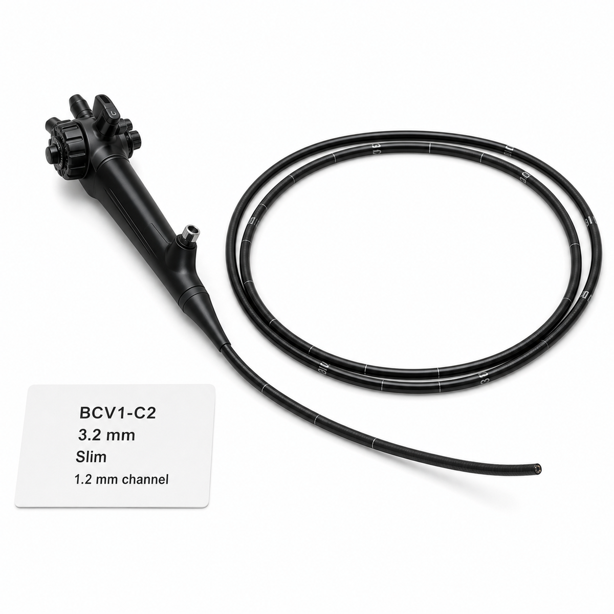 Imagen ilustrativa optimizada: Vathin H-SteriScope BCV1-C2, broncoscopio flexible desechable Slim de 3.2 mm con canal de trabajo de 1.2 mm, sobre fondo blanco