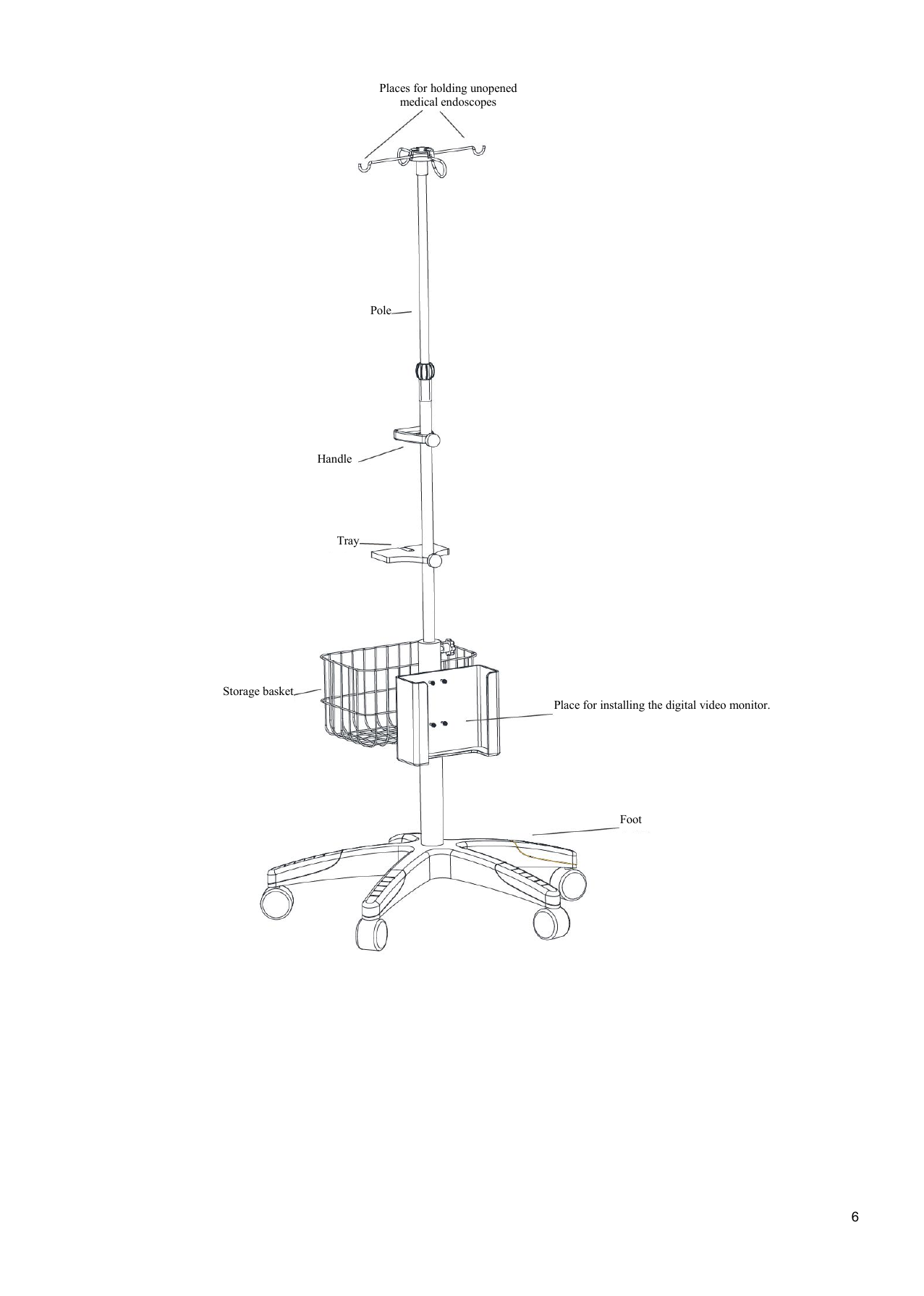 Carrito Vathin MET-A2 para monitor de video digital con poste, charola y canastilla