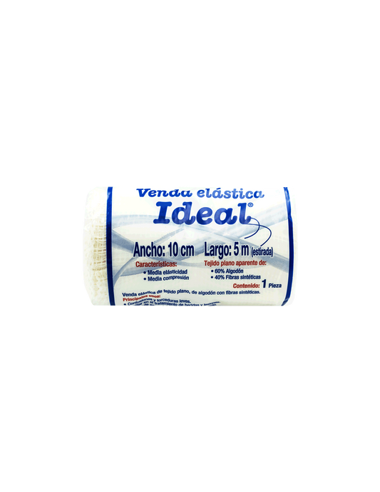 Venda elástica Ideal 10 cm × 5 m (estirada), envoltorio de 1 pieza sobre blanco