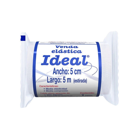 Venda elástica Ideal 5 cm × 5 m (estirada), envoltorio de 1 pieza sobre blanco