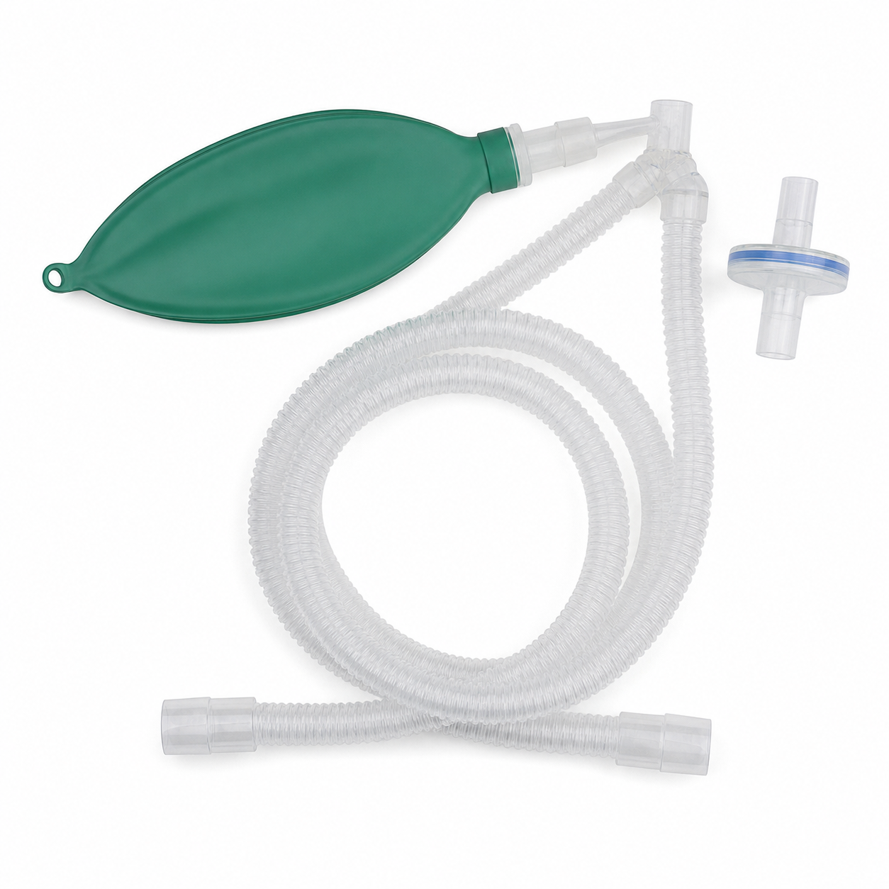 Imagen ilustrativa optimizada: Wellead circuito fijo de anestesia adulto de 1.5 m, configuración en Y, bolsa de 3 L y filtro bacteriano, sobre fondo blanco