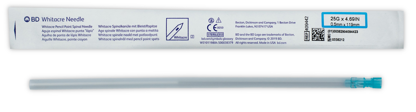 BD Whitacre espinal 25G x 4.69 pulgadas, referencia 409442