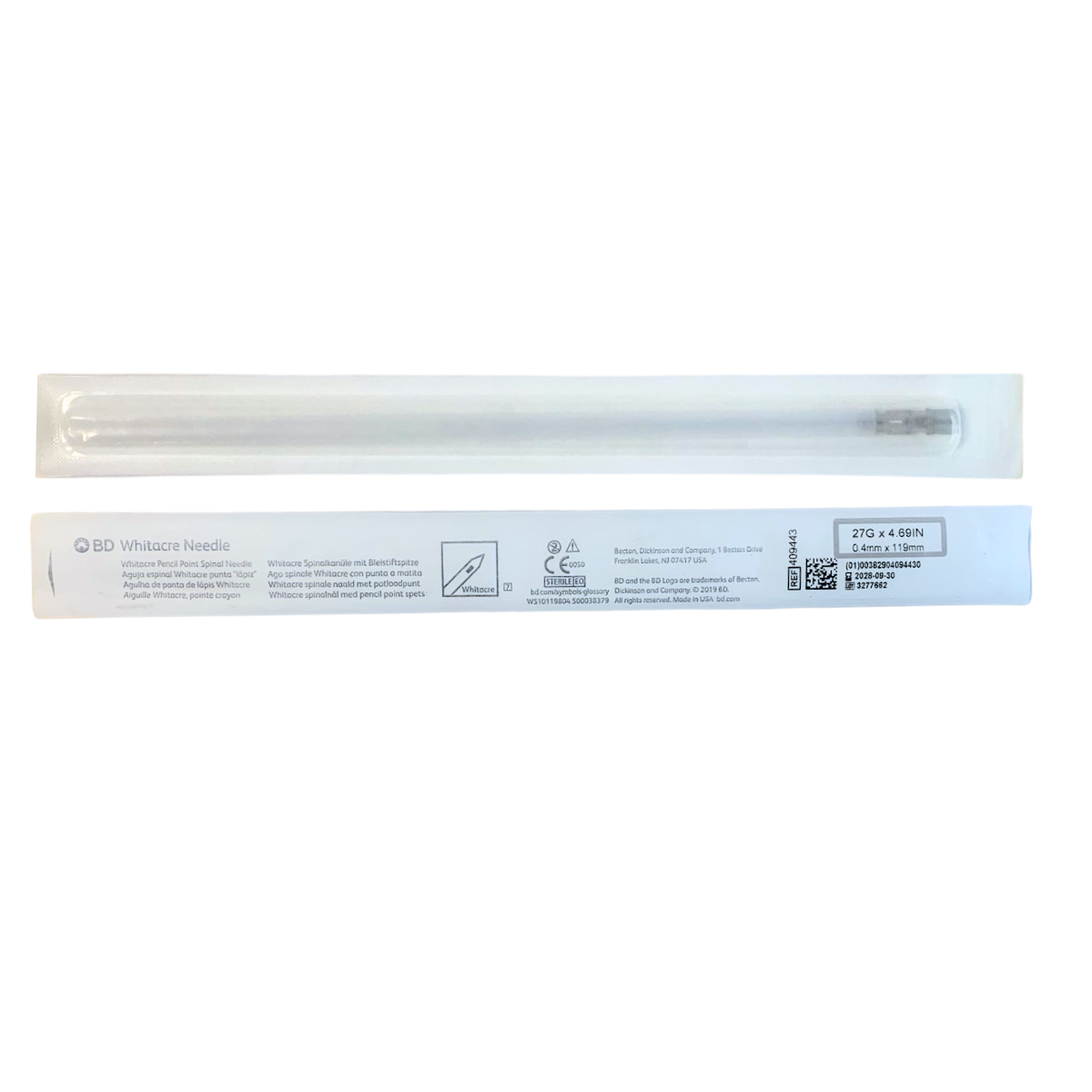 BD Whitacre espinal 27G x 4.69 pulgadas, referencia 409443