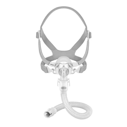 Mascarilla nasal Yuwell diseño MN con arnés y tramo corto de tubo, la misma foto para chica, mediana y grande.